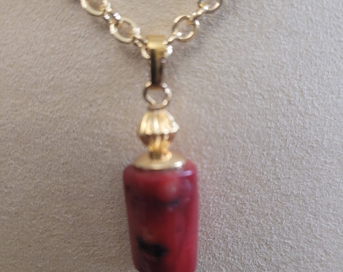 Dyed Red Bamboo Coral Pendant Earring Set, Bridal Jewelry
