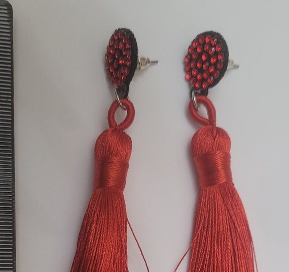 Christmas Red tassel earrings. Long and trendy.