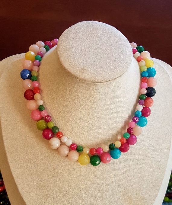 Mixed colours 10/6mm faceted dyed gemstone beads for DIY projects and jewellery making. 15.5 inches long.