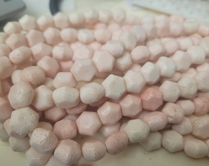 Pale Pink Coral Beads: Hexagonal Gemstone, 15 Inch Strand