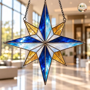 North Star Stained Glass Pattern | Celestial Star Suncatcher PDF | Nautical Star Window Art | DIY Glass Template