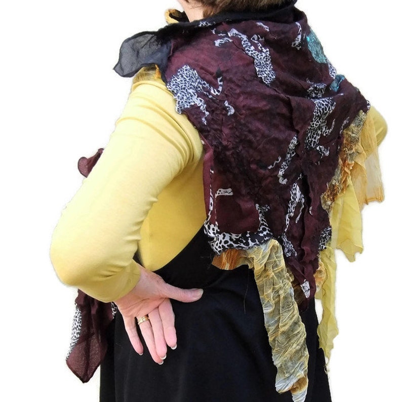 Warm neck wrap. Felted shoulder wrap Colourful patchwork Wrap Designer asymmetrical felted top Patchwork Poncho Nuno-felted Poncho