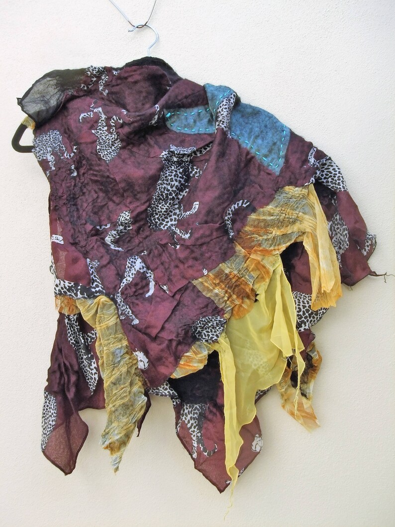 Warm neck wrap. Felted shoulder wrap Colourful patchwork Wrap Designer asymmetrical felted top Patchwork Poncho Nuno-felted Poncho