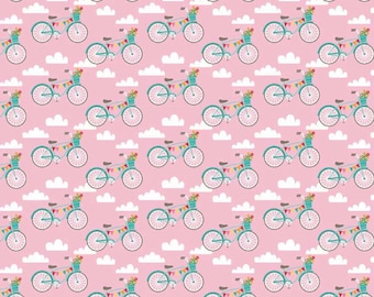 Quality Cotton Quilting Fabric: Fancy Free Bikes in Pink by Riley Blake