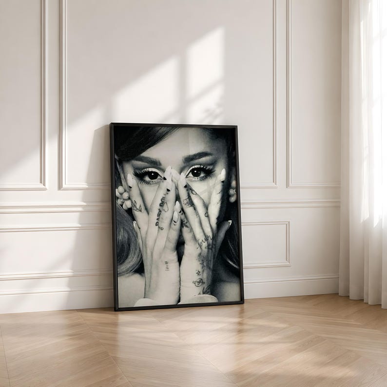 Ariana Grande Poster, Black and White Singer Wall Art, Pop Music Photo ...