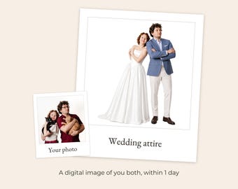 Couple Portrait in Wedding Attire From Your Photos, Custom Portrait, Digital Wedding Dress Try On Preview