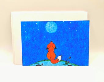 Fox Moon / Stars/ Greeting  Cards / Cute Art Print /Includes  Envelope /  Blank Inside.