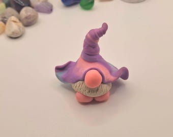 Gnome / Pastel Blue Purple Pink Hat/ Whimsical/ Magical/ Sculpture/ Figurine/Handmade  with Polymer Clay.