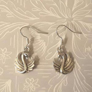 Earrings / Swan Charm / Sterling Silver Hooks for Sensitive Ears.
