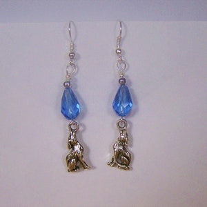 Earrings /Howling Wolf/  Facet Cut, Ocean Blue Teardrop Glass Beads/ Hypo Allergenic Hooks for Sensitive Ears.