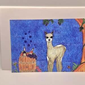 Alpaca / Wine Barrel / Greeting Cards/ Cute Art Print / Wall Art / Wall Decor /  Cards Include White Envelopes /Blank Inside.