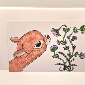 Alpaca  / Fresh Flowers / Greeting Cards / Cute Art Print / Wall Art / Wall Decor / Cards Include White Envelopes / Blank Inside.