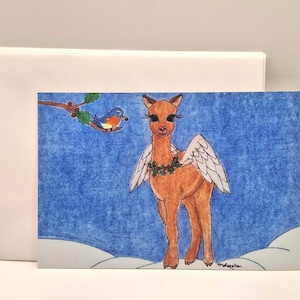 Alpaca  / Angel/ Bluebird/Greeting Cards / Cute Art Print / Wall Art / Wall Decor / Cards Include White Envelopes / Blank Inside.