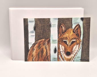Wolf / Aspen Tree / Greeting  Cards / Art Print / Wall Art / Cards Include Envelopes / Blank Inside.