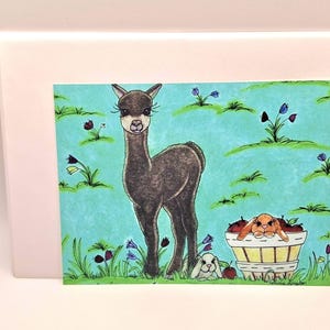 Black Alpaca / Greeting Cards  / Art Print / Wall Art / Wall Decor / Cards Include White Envelopes. Blank Inside.