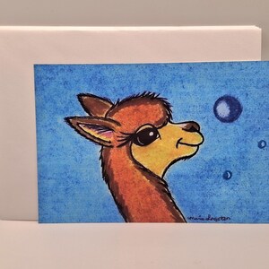 Alpaca/ Bubbles / Greeting Cards / Cute Art Print / Wall Art / Wall Decor / Cards Include White Envelopes / Blank Inside.