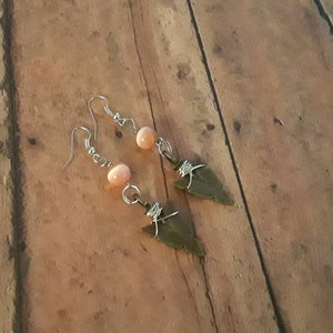 Arrow Head Earrings/ Shimmery Pink Tiger Eye Glass Beads.  Hypo Allergenic Hooks for Sensitive Ears.