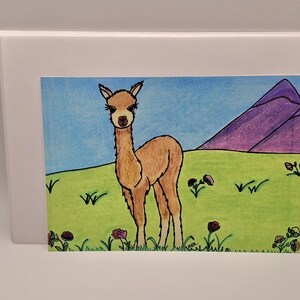 Alpaca Field of Flowers/ Mountains / Greeting Cards/ Cute Art Print / Wall Art / Wall Decor / Cards Include White Envelopes / Blank Inside.