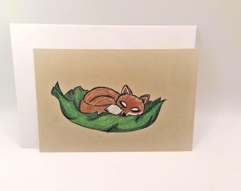 Fox / Leaf / Greeting Cards/ Art Prints Available / Wall Art / Cards Include White Envelopes. Blank Inside.