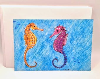 Seahorses / Greeting Cards / Art Print / Wall Art / Cards Include White Envelope / Blank Inside.