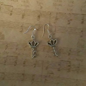 Earrings / Kings Crown Key / Sterling Silver Hooks for Sensitive Ears.