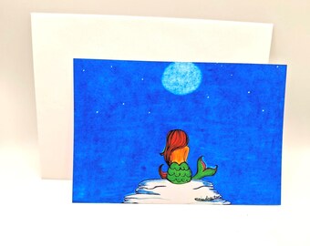 Mermaid Greeting Cards/ Cute Art Print / Wall Art / Wall Decor / Cards Include White Envelopes / Blank Inside.