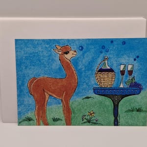 Alpaca/ Wine Party / Bubbles/ Greeting Cards / Cute Art Print / Wall Art / Wall Decor / Cards Include White Envelopes / Blank Inside.