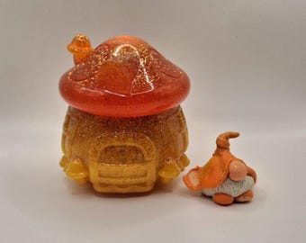 Gnome One Home/Magical Polymer Clay Gnome /Resin Cottage Home.