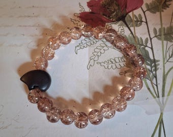 Zuni Bear/Crystal Glass Beads/ Stretch Bracelet.