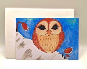 Adorable Autumn Owl / Aspen Tree / Greeting Cards / Cute Art Print / Cards Includes Envelopes / Blank Inside.