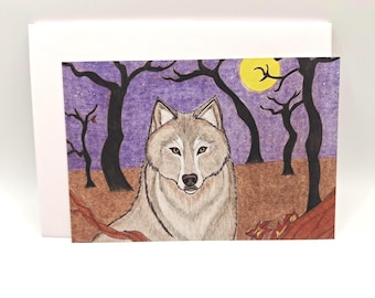 Grey Wolf / Full Moon / Greeting Cards / Art Print / Wall Art / Wall Decor/ Cards Include White Envelopes / Blank Inside.