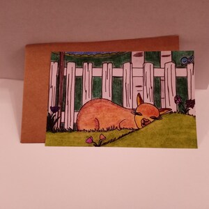 Alpaca Nap/ White Picket Fence/Greeting Cards / Cute Art Print / Wall Art / Wall Decor / Cards Include White Envelopes / Blank Inside.