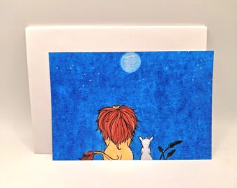 Lion and the Lamb / Full Moon / Greeting  Cards/ Cute Art Print/ Wall Art/ Wall Decor/ Cards Include White Envelopes / Blank Inside.