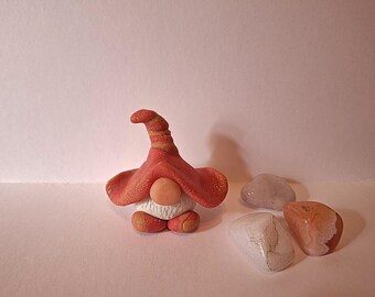 Gnome / Orange / Glitter /Whimsical/ Magical/ Sculpture/ Figurines/Totem / Handmade  with Polymer Clay.