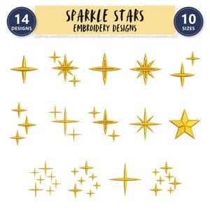 14 Sparkle Star Embroidery Designs Bundle, Christmas Star, Celestial Stars, 10 Sizes (Digital Download)