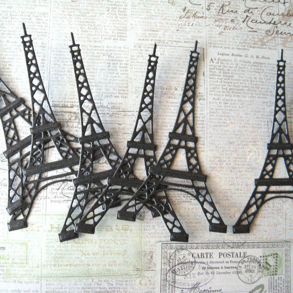Eiffel Tower Die Cuts - Black Pearl Cardstock - 6 pcs - Embossed - Scrapbooking - Card Making