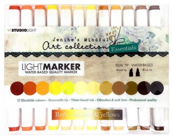 Jenine"s Mindful Art collection, LIGHT MARKERS, water based dual tip quality markers in reds, browns and yellows