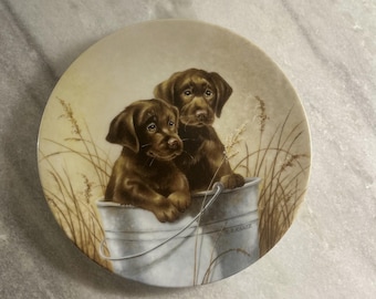 Plato vintage Edwin M. Knowles “Pail Pals” para cachorros / Plato de arte de vida silvestre de edición limitada / Artículo coleccionable para perros de la década de 1980 / Caja original y certificado de autenticidad