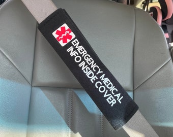 medical alert seatbelt cover, diabetic alert, deaf alert, emergency medical information, autistic medical alert, seat belt cover, belt wrap