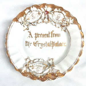Antique German Porcelain Crystal Palace Souvenir Plate, Gilt Floral Decor (Circa 1900)