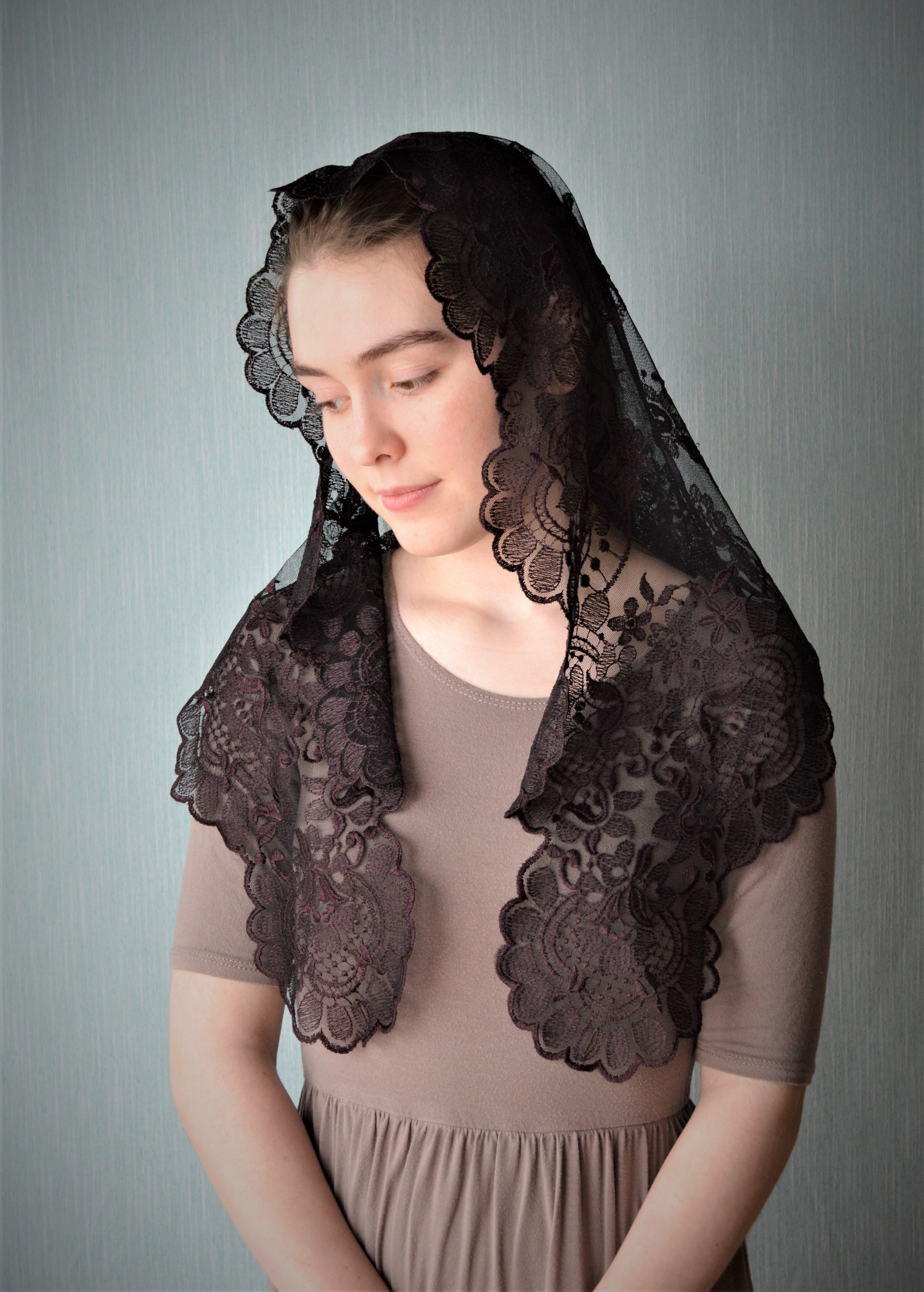 Trinity Veil in Raisin | Brown Catholic Chapel Veil Catholic Mantilla…