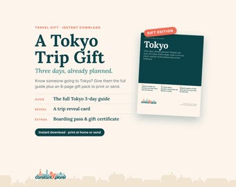Geschenkidee für Tokio-Reisende: Ausdruckbarer Reiseplan für 3 Tage, Überraschungskarte, Bordkarte & Geschenkgutschein, Sofort-Download
