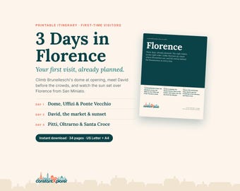 Florence Itinerary 3 Days: Printable Florence Travel Guide for First-Time Visitors, Duomo, Uffizi & David Routes with Map