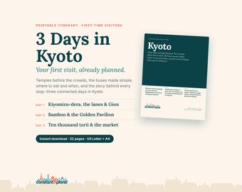 Kyoto Itinerary 3 Days: Printable Kyoto Travel Guide for First-Time Visitors, Fushimi Inari, Arashiyama & Kiyomizu-dera Routes with Map