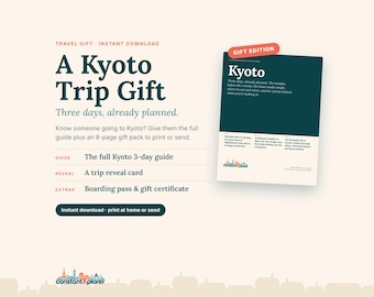 Kyoto-Reisegeschenk: Ausdruckbarer Kyoto-Reiseplan (3 Tage), Überraschungskarte, Bordkarte & Geschenkgutschein, Sofort-Download