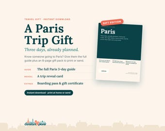 Paris-Reisegeschenk: Ausdruckbarer Reiseplan für 3 Tage, Überraschungskarte, Bordkarte & Geschenkgutschein, Sofort-Download