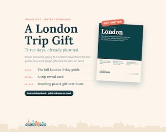 London-Reisegeschenk: Ausdruckbarer 3-Tage-Reiseplan für London, Überraschungskarte, Bordkarte & Geschenkgutschein, Sofort-Download