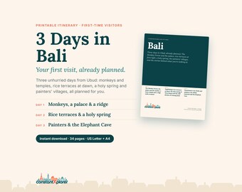Bali Itinerary 3 Days: Printable Ubud Travel Guide for First-Time Visitors, Rice Terraces, Temples & Monkey Forest with Map
