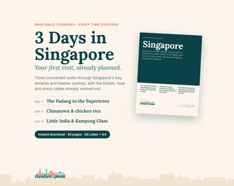 Singapore Itinerary 3 Days: Printable Singapore Travel Guide for First-Time Visitors, Marina Bay, Chinatown & Little India Routes with Map