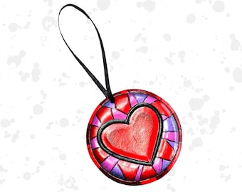 Stained glass heart leather decoration - Made to order - valentine/gamer/geek small gift